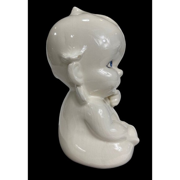 Vintage 1983 Kewpie Blue Eyes White Baby Doll Ceramic Coin Piggy Bank 6 1/2" - Picture 3 of 8